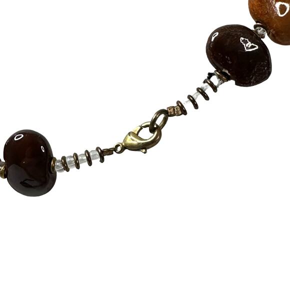 Kazuri ? Ceramic ? Brown Beaded Elephant Necklace Earthy Tribal Statement - Picture 3 of 6